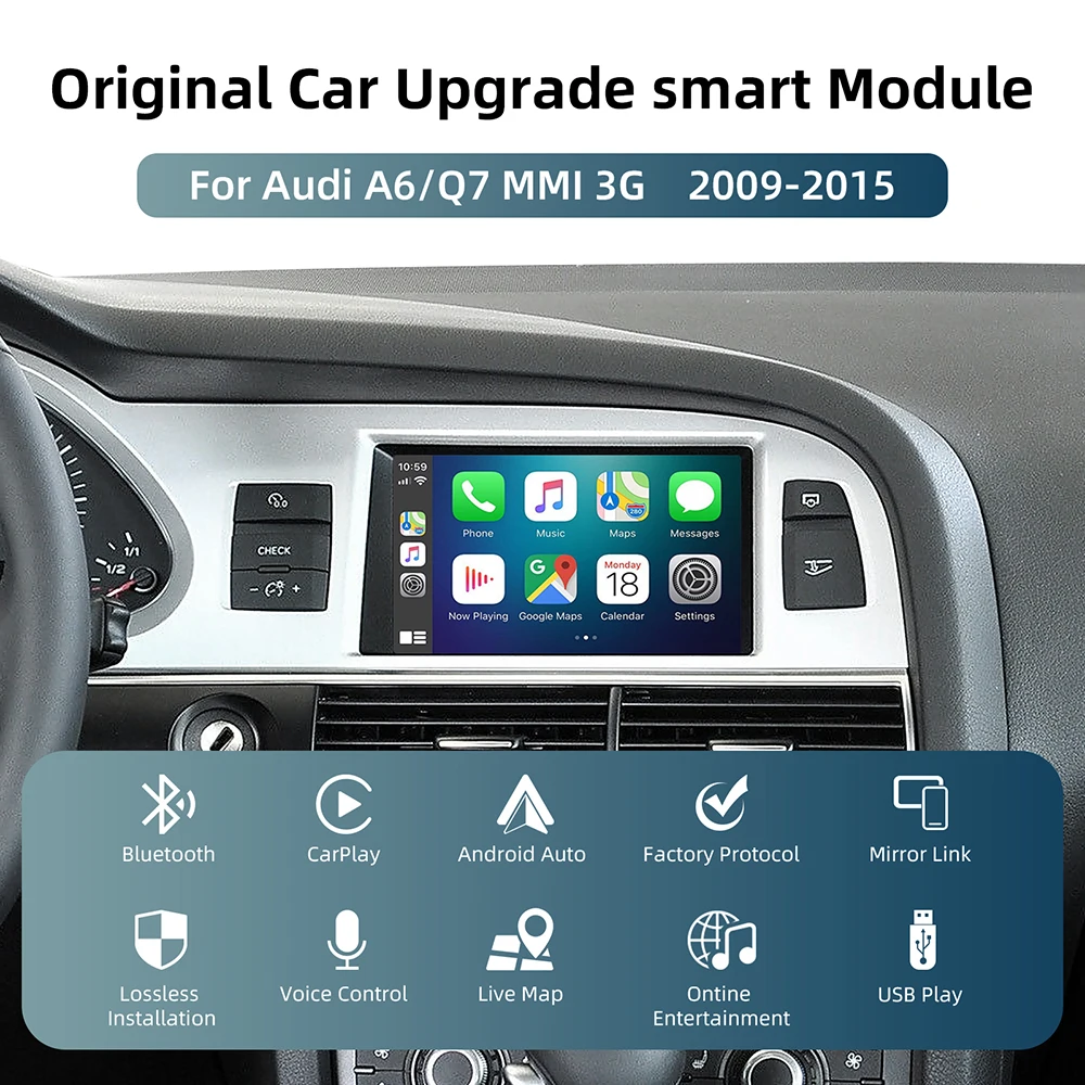 Per Audi A6 Q7 2009-2015 Wireless CarPlay Android Auto con sistema MMI 3G con AirPlay Mirror Link Navigazione Bluetooth - Image 2