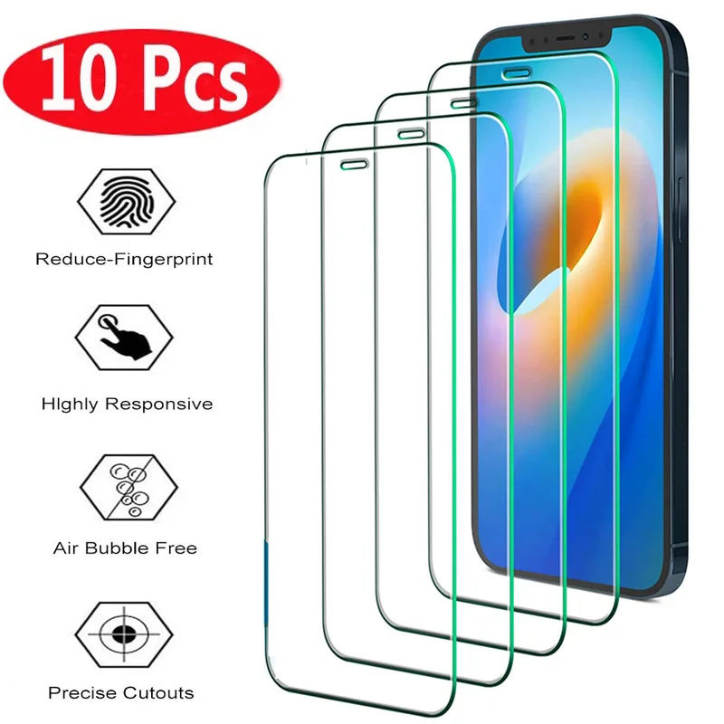 

10Pcs Tempered Glass For iPhone 15 14 13 12 11 Pro Max Screen Protector For IPhone 6s 7 8 14 15 Plus SE XS Max XR 12 Mini Glass
