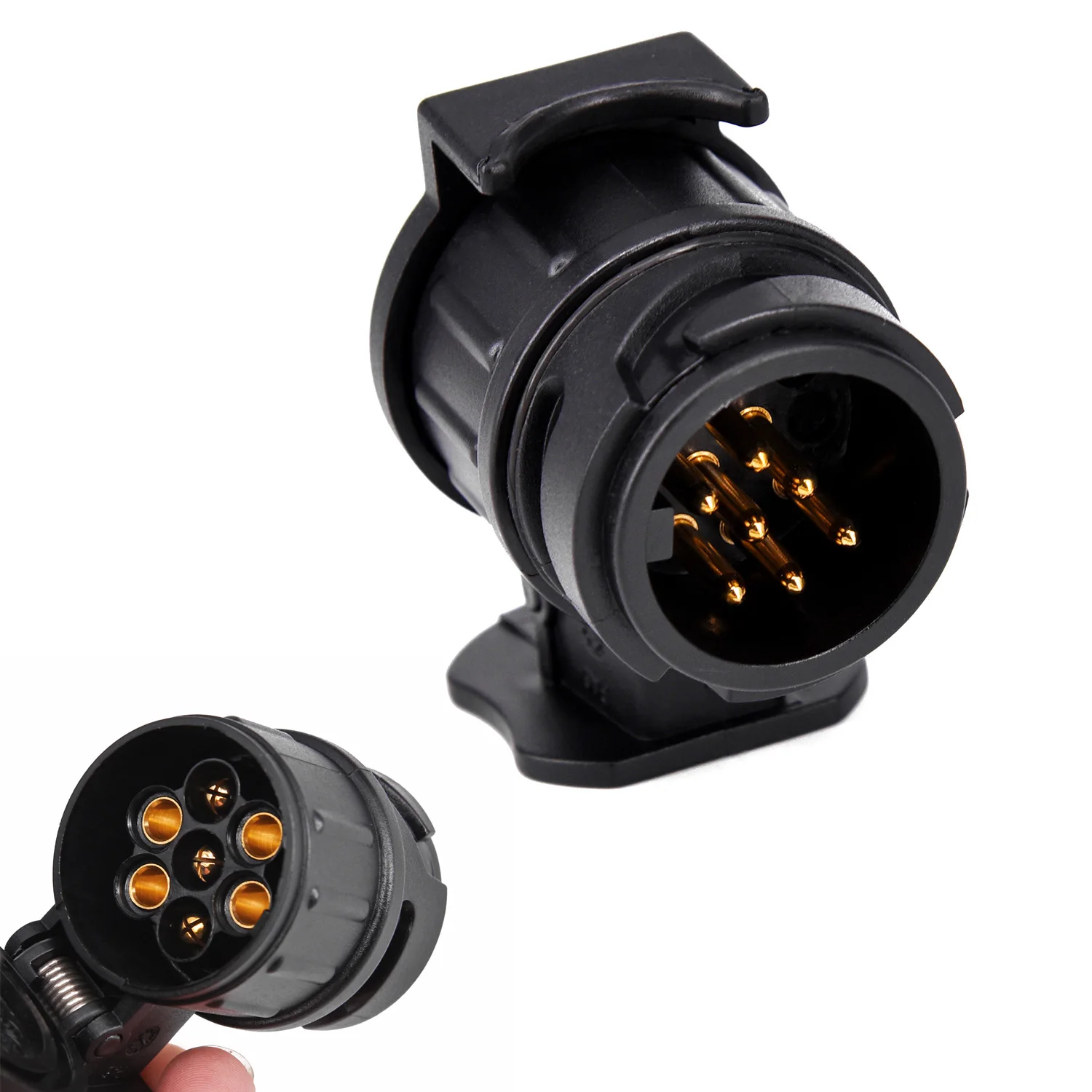 

13 Pin To 7 Pin Trailer Plug Adapter Converter Plastic, Black, 12V Input, 76.55cm Dimension, 70g Weight, Waterproof, 1 Piece