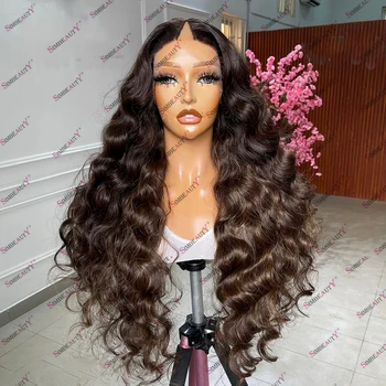 Human Hair Long Loose Deep Wave Ombre Glueless V Part Wigs for Black Women 250Density Remy Peruvian Hair 1x4 V Part Wig Black