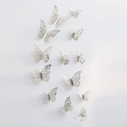 Elegant 3D Hollow Butterfly Wall Art Stickers - Set of 12 - 12PCS (Silver)