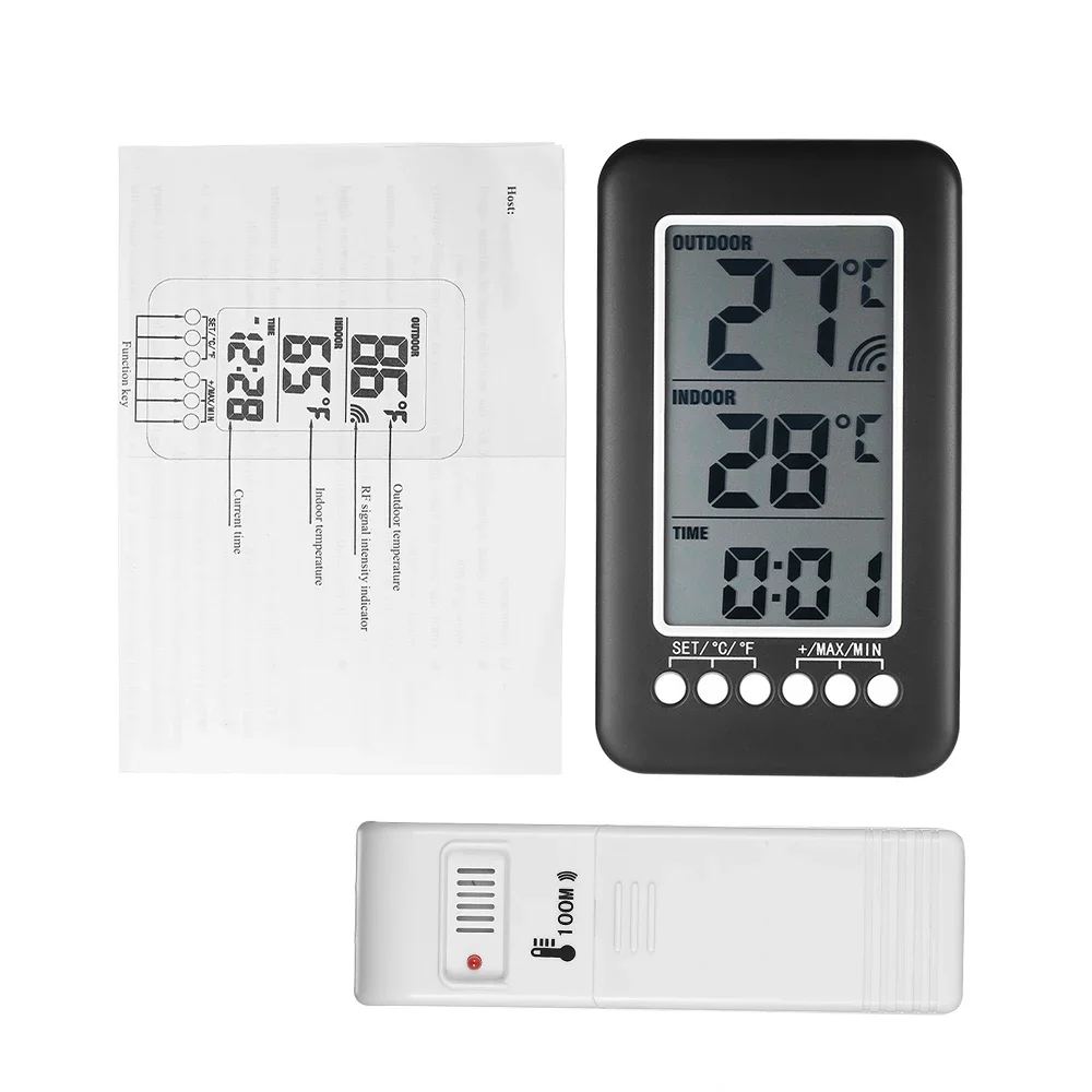 Digital Thermometer Meter With Clock Function Outdoor Indoor LCD Wireless Temperature Electronic Thermometers Weather Station - 6
