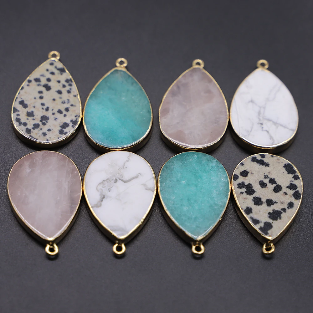 New Natural Stone Water Drop Rose Quartz Healing Crystals Pendants Charms Necklace for Women Men Jewelry Making Wholesale 6Pcs