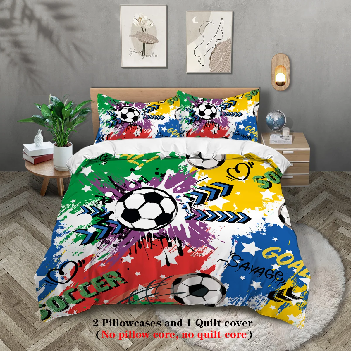 Colorful Football Duvet Cover Set – 3-Piece Fun Bedding for Double, Queen, King 1