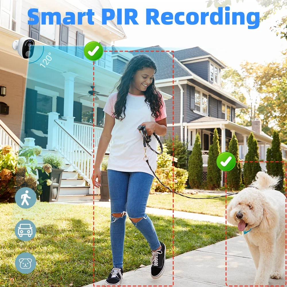 PEGATAH 5MP Solar Security Cam Wireless Outdoor Color Night Vision Battery Powered 2.4G WiFi PIR Waterproof  Alexa Camera