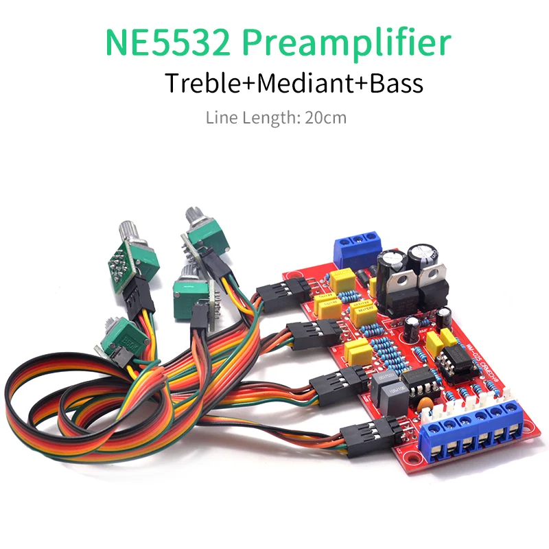 UNISIAN NE5532 Audio Preamplifier Bass Treble  Sound Tone Control Board with Extension Cord 20cm For Diy Amplifier