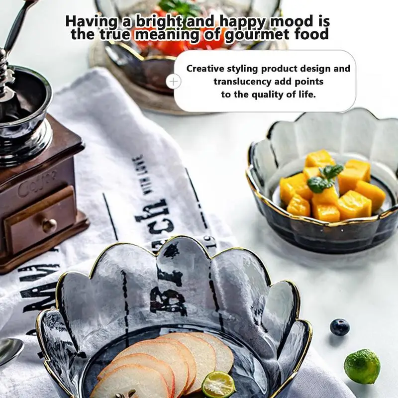 

Creative Crown Gold Edged Glass Salad Bowl Crown Shape Glass Container with Gold Edge Stylish Transparent Glass Storage Bowl