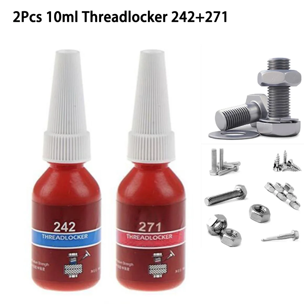 2Pcs Threadlocker 242+271 Blue Screw Glue Anti-corrosion Metal Sealing Thread Anaerobic Glue Adhesive 10ml