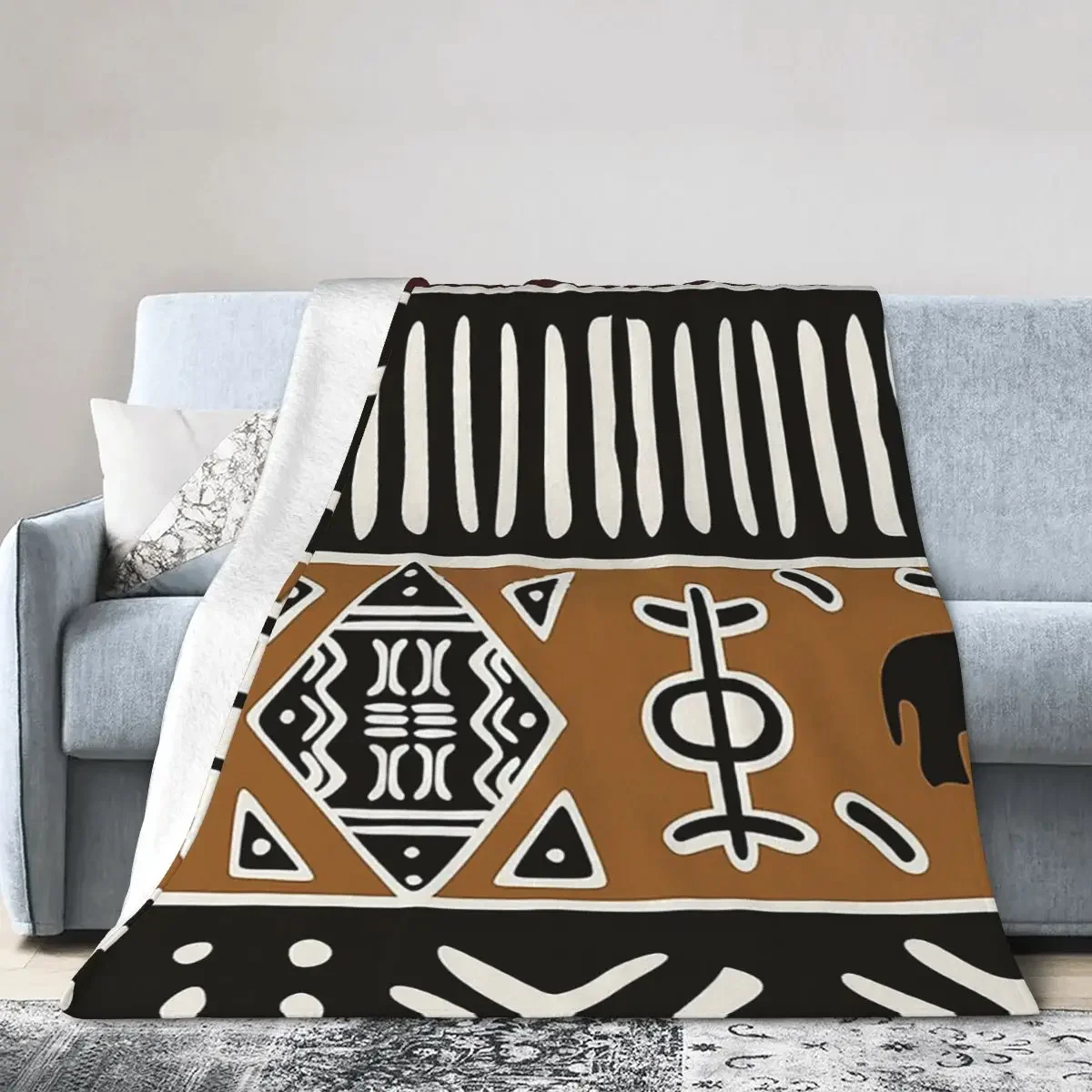 

African Mud Cloth With Elephants Blankets Soft Warm Flannel Throw Blanket Cover for Bed Living room Picnic Travel Home Couch