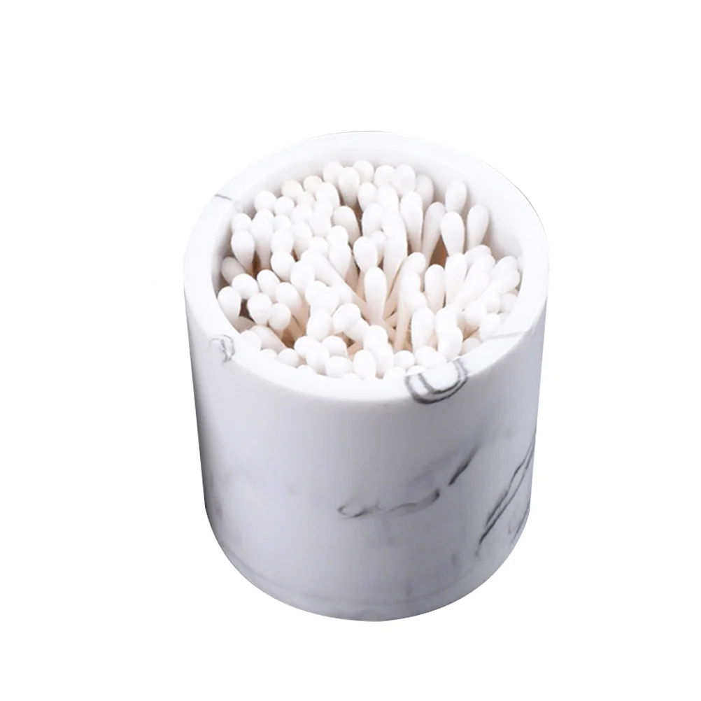 

European Style Resin Cotton Swabs Storage Box Toothpick Canister Simple Marble Texture Organizer with Lid for Home