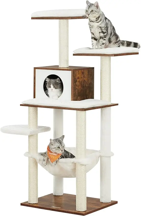 

Feandrea WoodyWonders Cat Tree, Modern Cat Tower for Indoor Cats, 54.3-Inch Multi-Level Cat Condo, Ultra-Soft Plush, Scratching