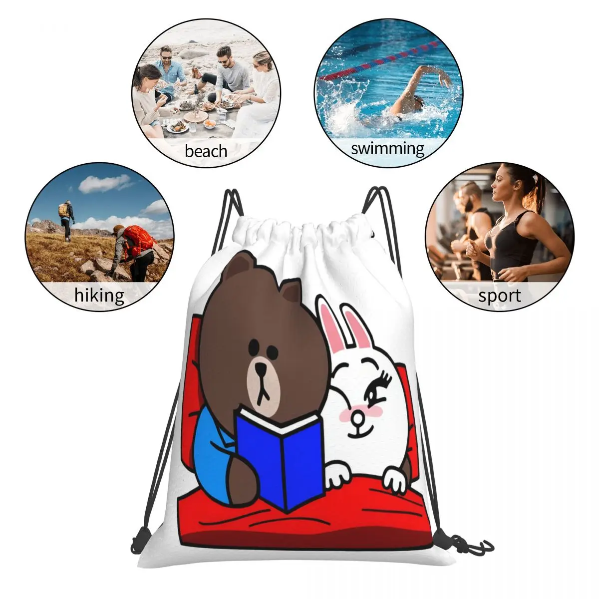 Cute Brown And Cony Bedtime Story Drawstring Bag Backpack shoe bag travel bag camping custom bag name