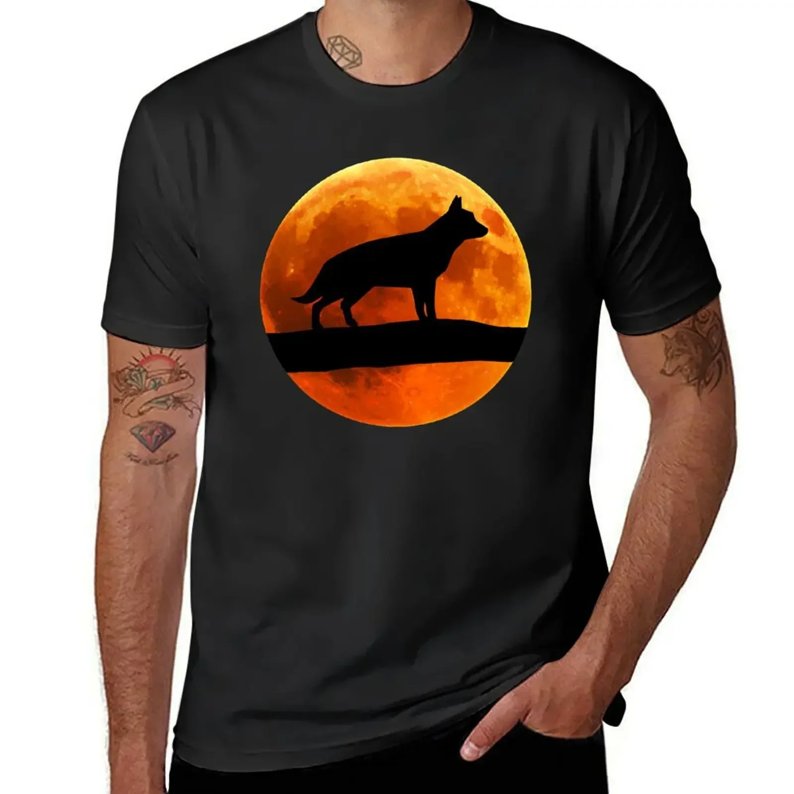 

German Shepherd Dog Silhouette Moon German Shepherd lover T-shirt summer top summer tops animal prinfor boys clothes for men