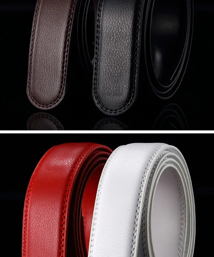 3.0 3.5cm Men Women's Automatic Buckle Belt Strips Blue Red White Black Coffee Belt without Buckle PU Leather Belt No Buckle