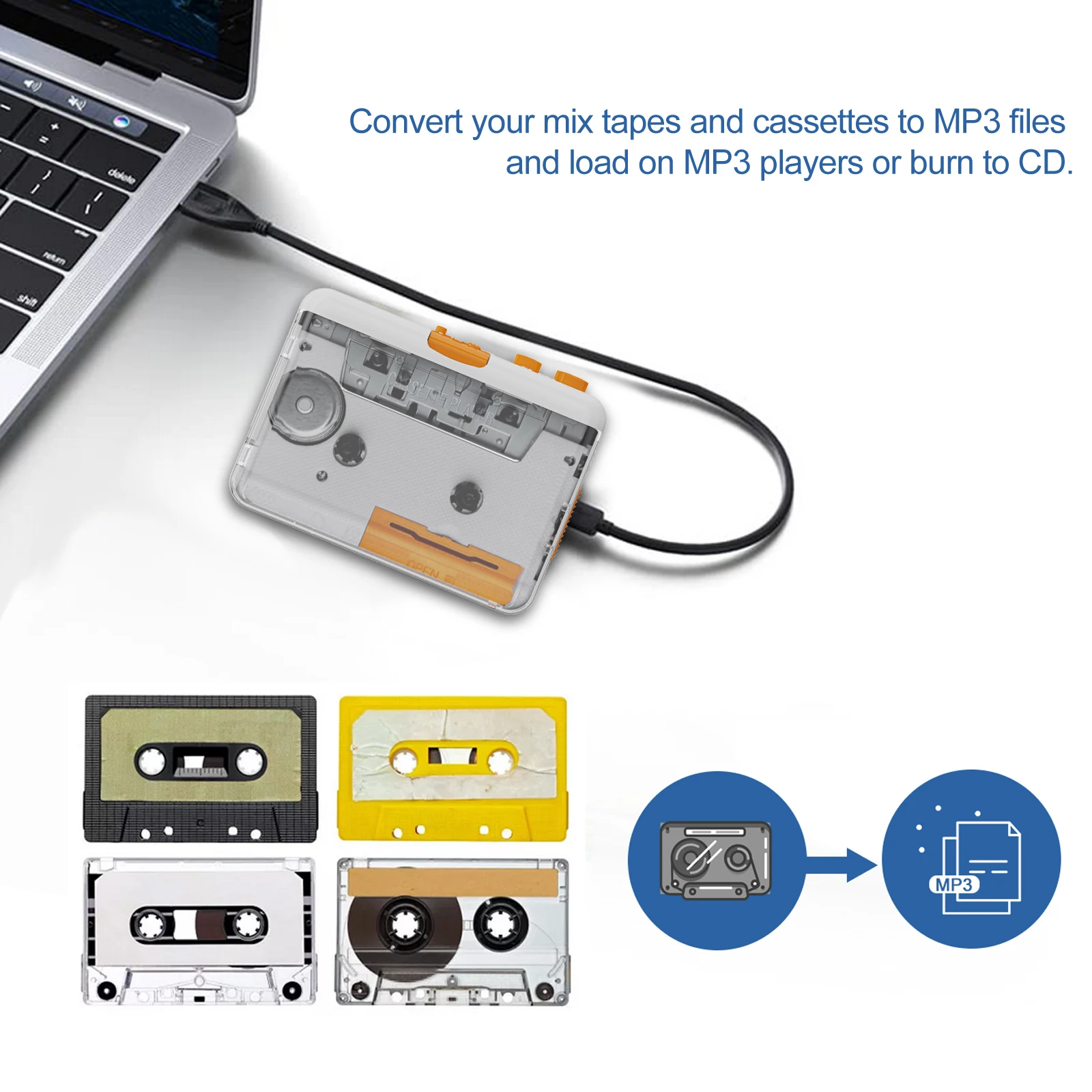 Ezcap 218SP Cassette Tape-to-MP3 Converter Recorder via PC Cassette Tape Player with Earphone