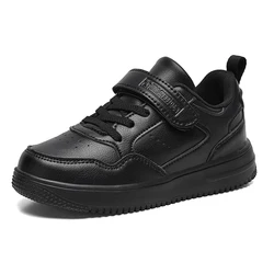 Kids' Casual Black Leather Sneakers - Non-Slip, Lightweight Shoes - 36 (Full Black (Leather))