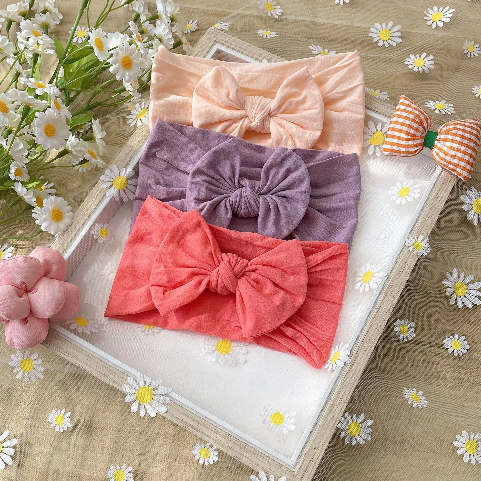 Baby Bowknot Elastic Headband Set - 3-Pack Boutique Turban Hair Accessories