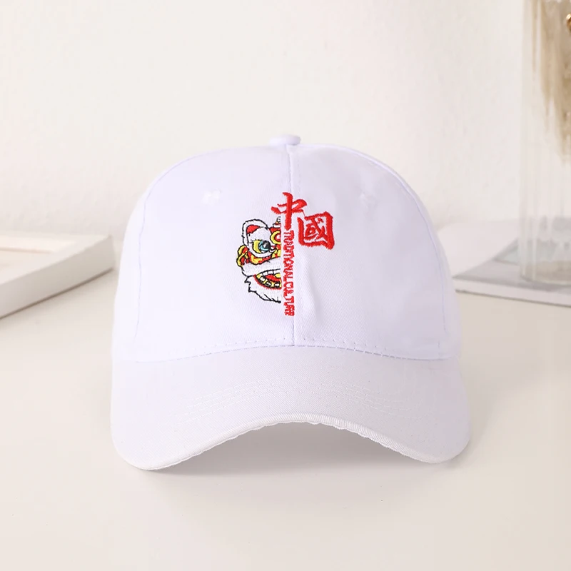 Einfache, bestickte, bedruckte Baseballkappe im chinesischen Stil, National Tide Lion, All-Match-Hip-Hop-Kappe, verstellbarer Klettverschluss mit Top-Flut c – Detail 7