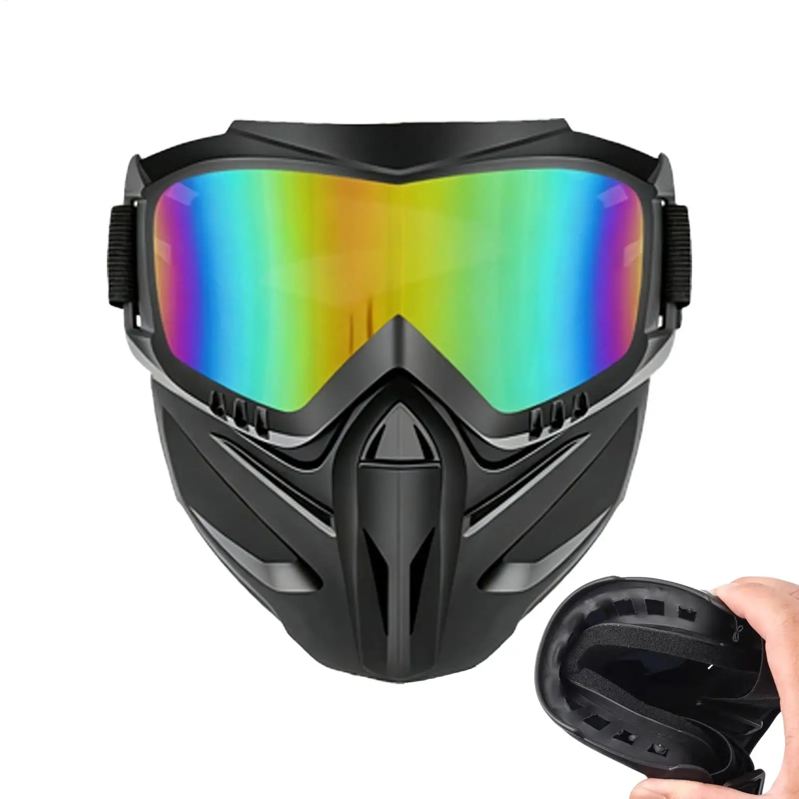 Enhanced Motorcycle Riding Face Shield with Detachable Goggles - Anti-Fog & Windproof Protection