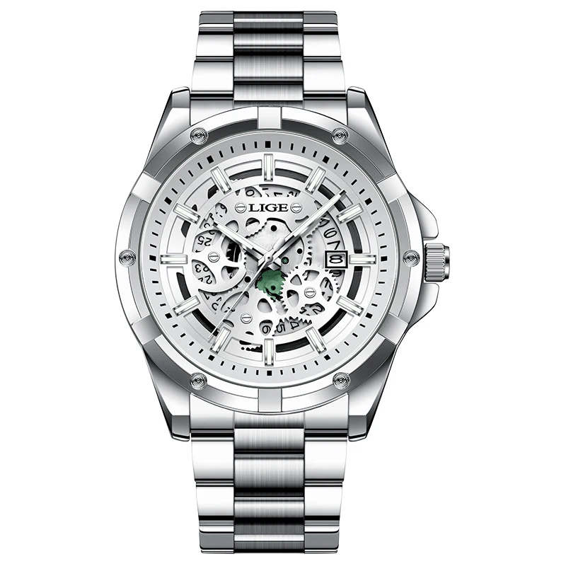 LIGE Luxury Steampunk Skeleton Dial Men's Automatic Mechanical Watch