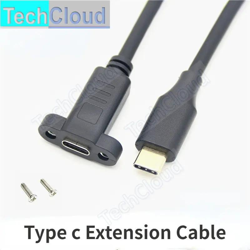 USB C Male to female with Screw hole extending Wire Extender Data Cord USB 3.1 Type c Extension Cable with Panel Mount Screw