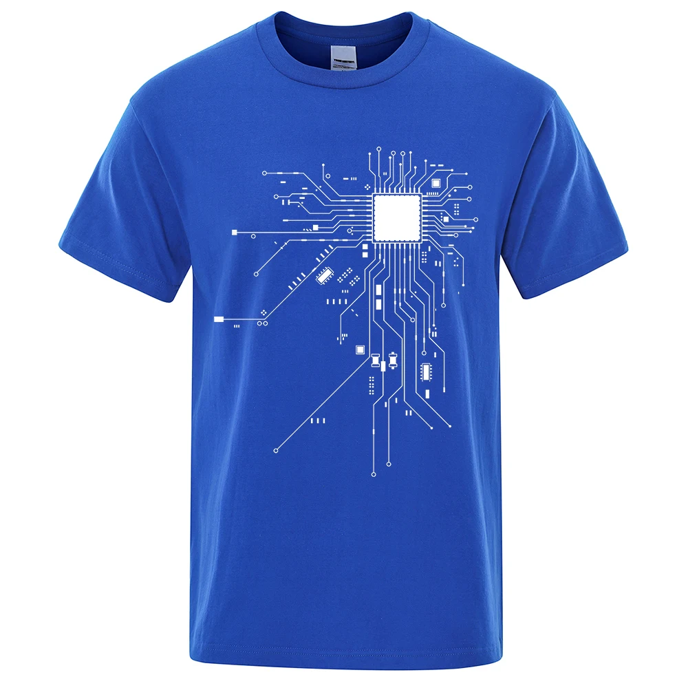 CPU Processor Circuit Diagram T Shirt Men Summer Cotton T-shirt Men's Funny Tops Fashion Tees Homme Brand Unisex Simple Clothes
