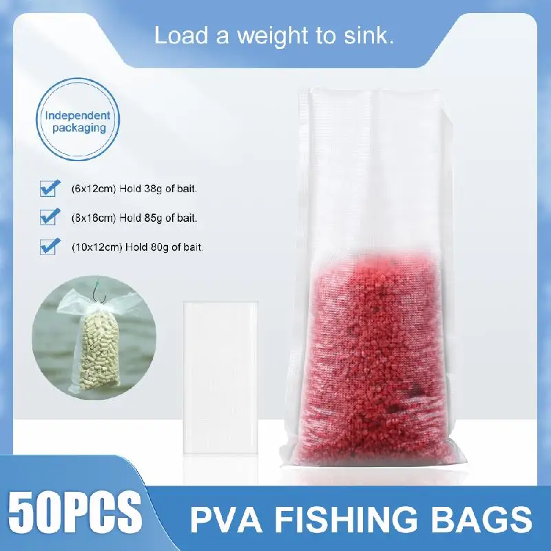 

50Pcs PVA Bags Carp Fishing Fast Dissolving Non Residue Coarse Fishing Tackle Carps Bait Bag 3 Size 6X12 8X16 10X12cm Accessorie
