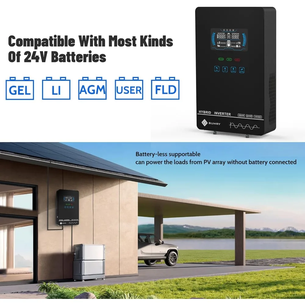 Solar Inverter 4000W 24V DC to 120V AC Pure Sine Wave with LCD Display 5