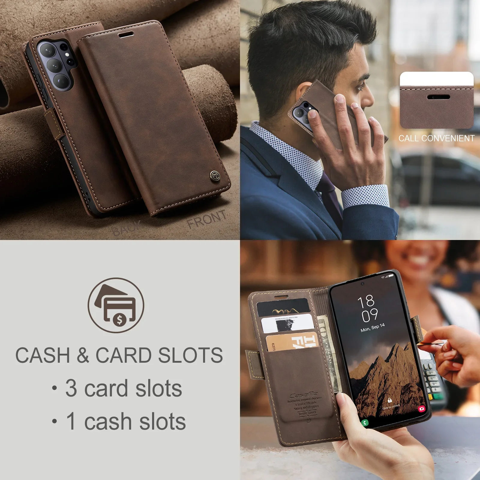 CaseMe Hochwertige Retro Magnetische Flip PU Ledertasche für Samsung Galaxy S26 Ultra S25 S24 S23 S22 S21 S20 S10 S9 Wallet Cover – Detail 8