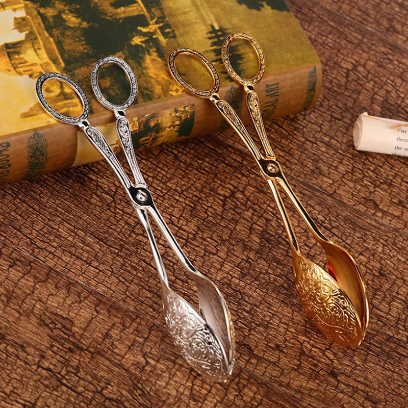 Snack Cake Clip Salad Pastry Clamp Buffet Food Tong Gold-plated Baking Barbecue Tool Vintage style Fruit Salad Cake Clip