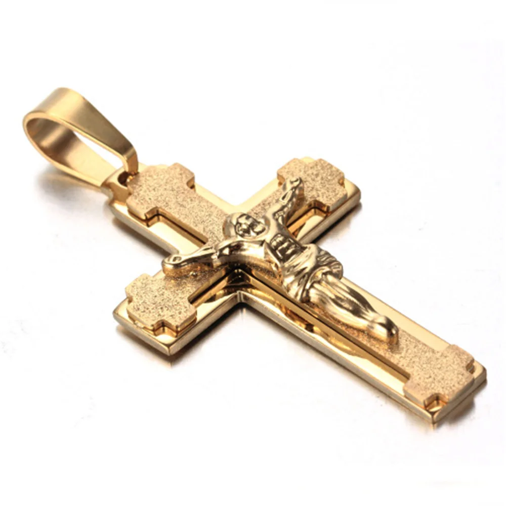 Collana Con Ciondolo Croce Crocifisso In Acciaio Inox 316L, Grande, Argento, Unisex