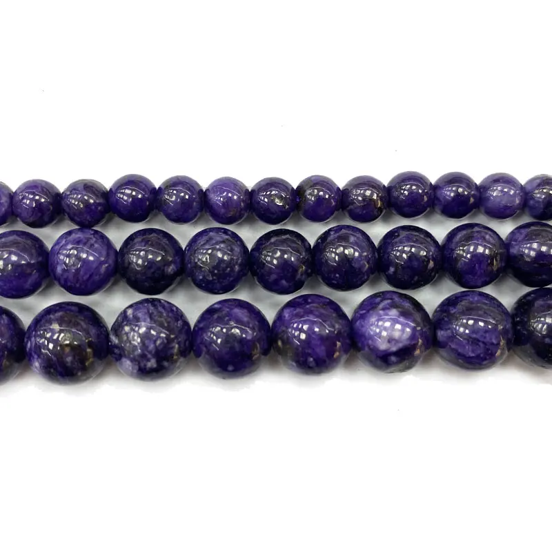 Fine Natural Round Gemstone Beads  Purple Charoite For Jewelry Making DIY Women's Bracelet Necklace Charms 6/8/10MM 15'' 2