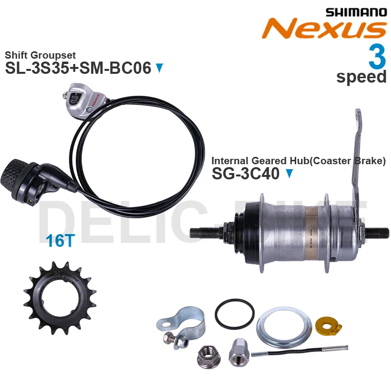 shimano-nexus-hub-interno-engrenado-sg-3r40-sg-3c40-sg-3c41-alavanca-de-deslocamento-sl-3s41e-sl-3s35-sm-bc06-3-velocidades-16t-pecas-originais