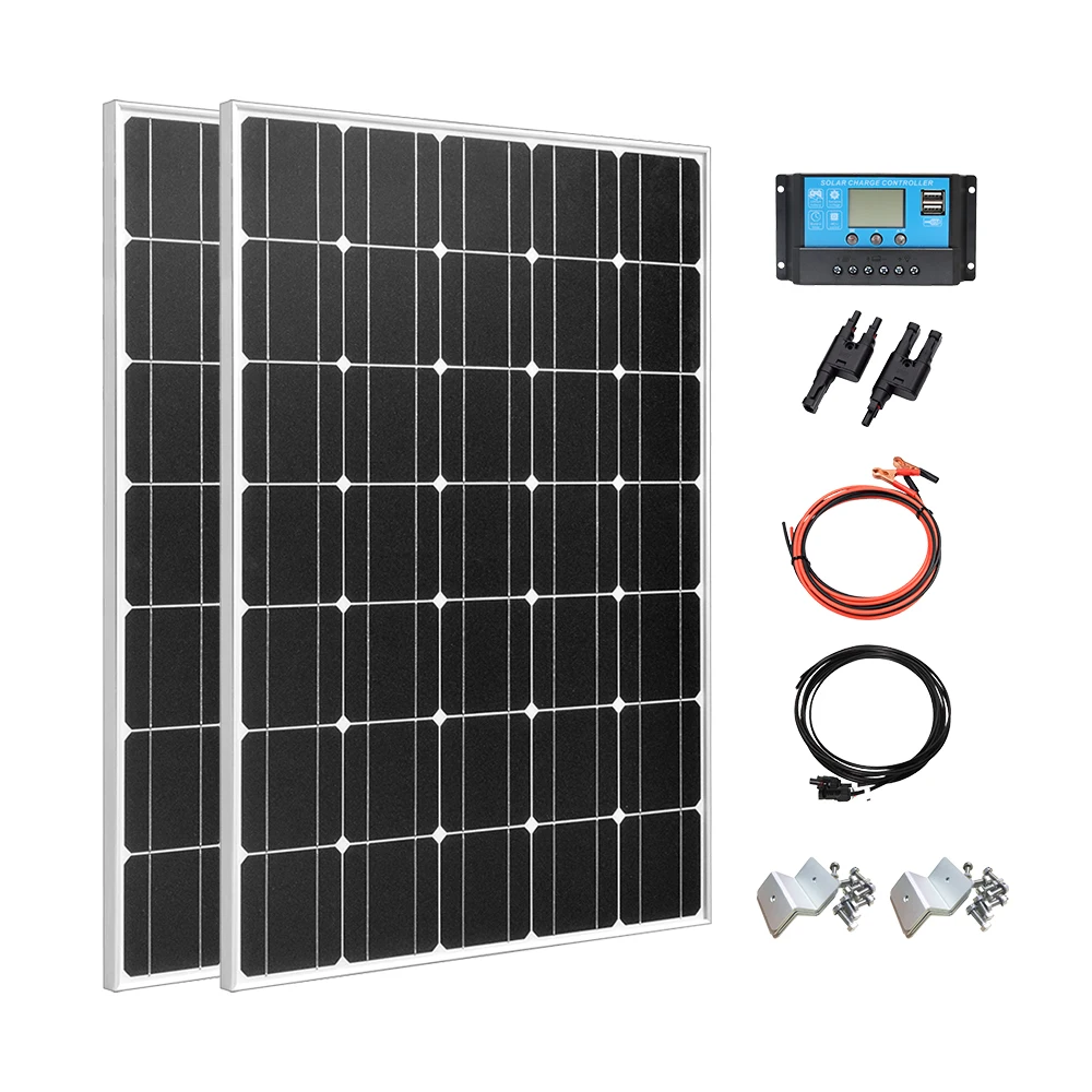 

24V 200W Rigid Solar Panel kits Monocrystalline Cell 12V 100w Solar panel kit system Home Roof Photovoltaic Panel US Warehouse