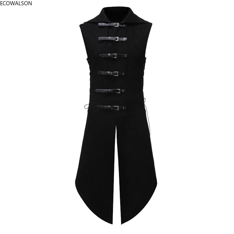 

Men's Black Gothic Steampunk Velvet Vest Medieval Victorian Double Breasted Men Suit Vests Tail Coat Stage Cosplay Prom Costume