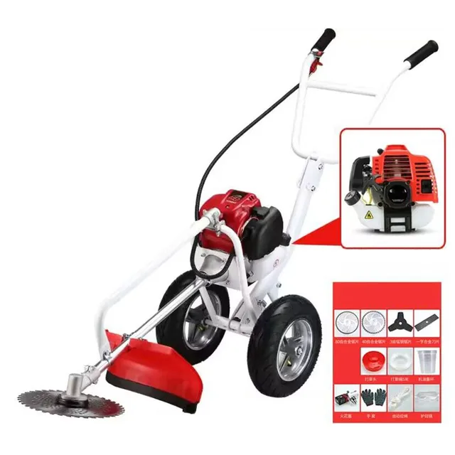 Hordozható Gyomnövényes Gép Kézi Push Gyomláló Fűnyíró 2 Stroke 52Cc -Os Gazdagép Kerékkel 2,5 Kw 2,2 Lóerő