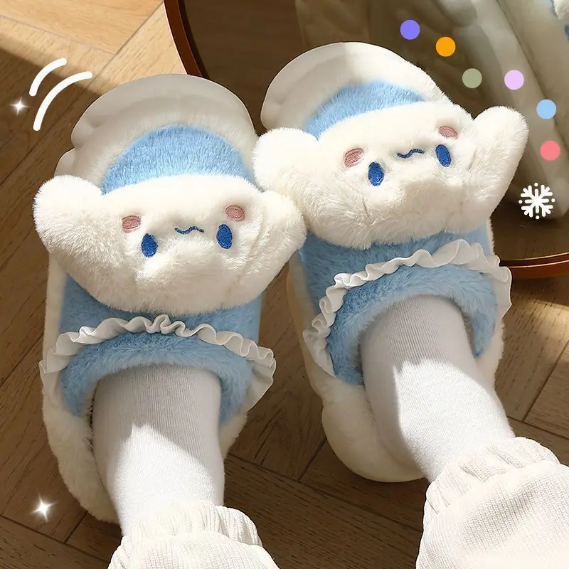 

Kawaii Sanrio Cinnamoroll Slippers Kuromi Mymelody Autumn and Winter Cute Indoor Anti-Slip Warm Girl Heart Fluffy Cotton Mop