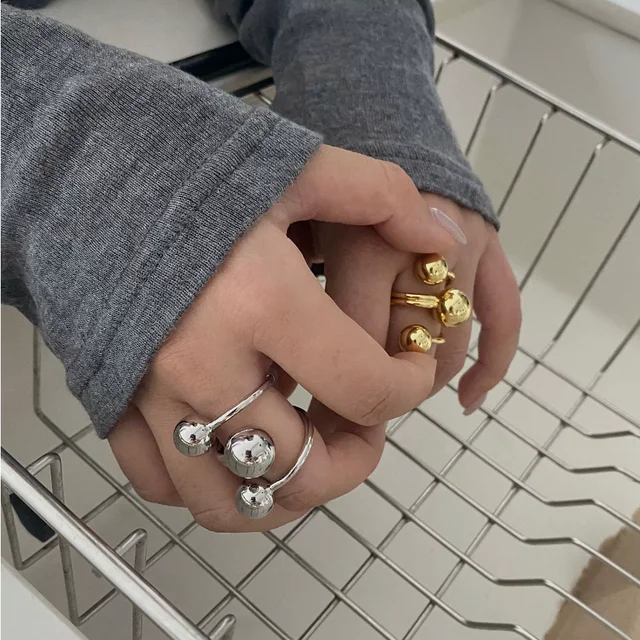 52492-0c0260.jpg Exaggeration Punk Metal Personality Irregular Three-layer Design Ball-Shape Rings for Women Fashion Simple Adjustable Rings GIft
