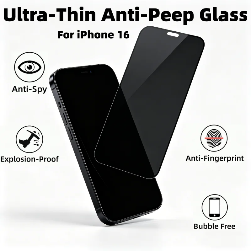 iPhone 16用プライバシー保護強化ガラススクリーンプロテクター 全面保護フィルム