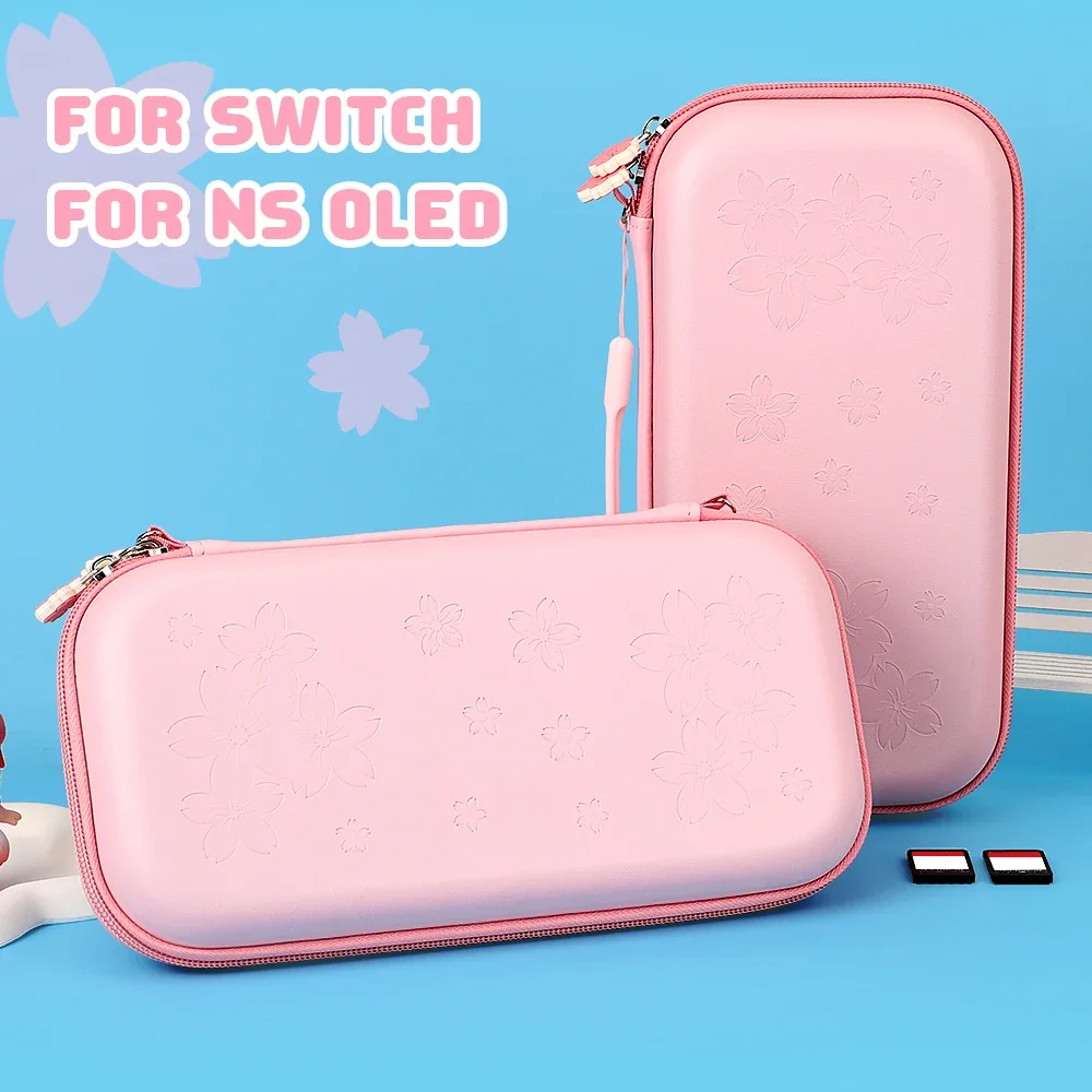 귀여운 핑크 벚꽃 보관 가방 커버 스위치 및 OLED 휴대용 여행용 가방 게임 액세서리