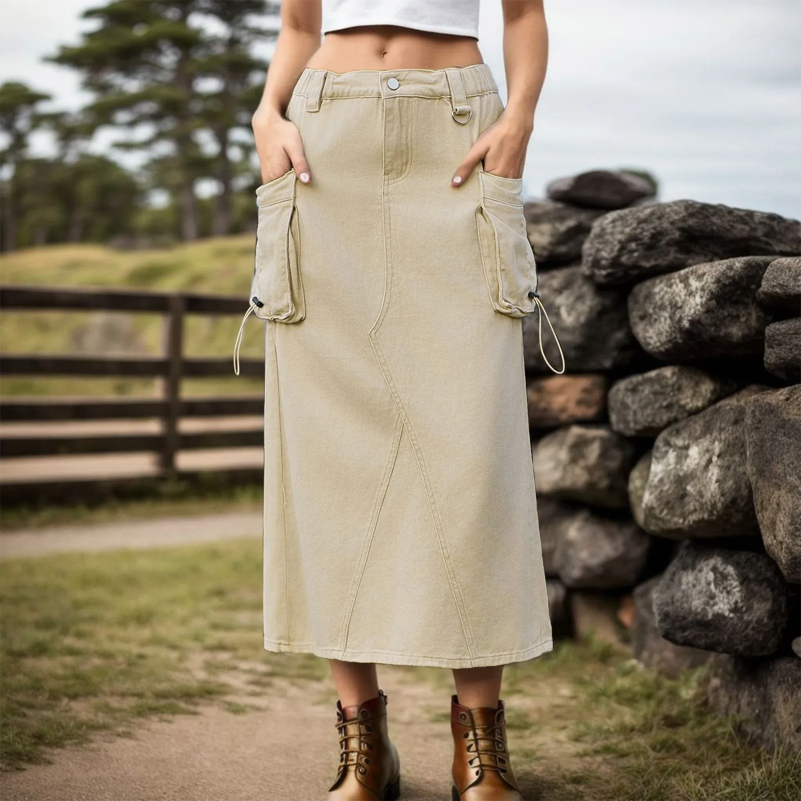 

Korean Style Fashion Women Denim Skirt Elegant Vintage Sexy Casual Harajuku High Waist Mid-length Cargo Skirts Female New faldas