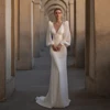 Glamorous Wedding Dresses V-Neck Backless Bridal Robes Long Puff Sleeves Gowns For Formal Party Vestidos De Novia Customized 1
