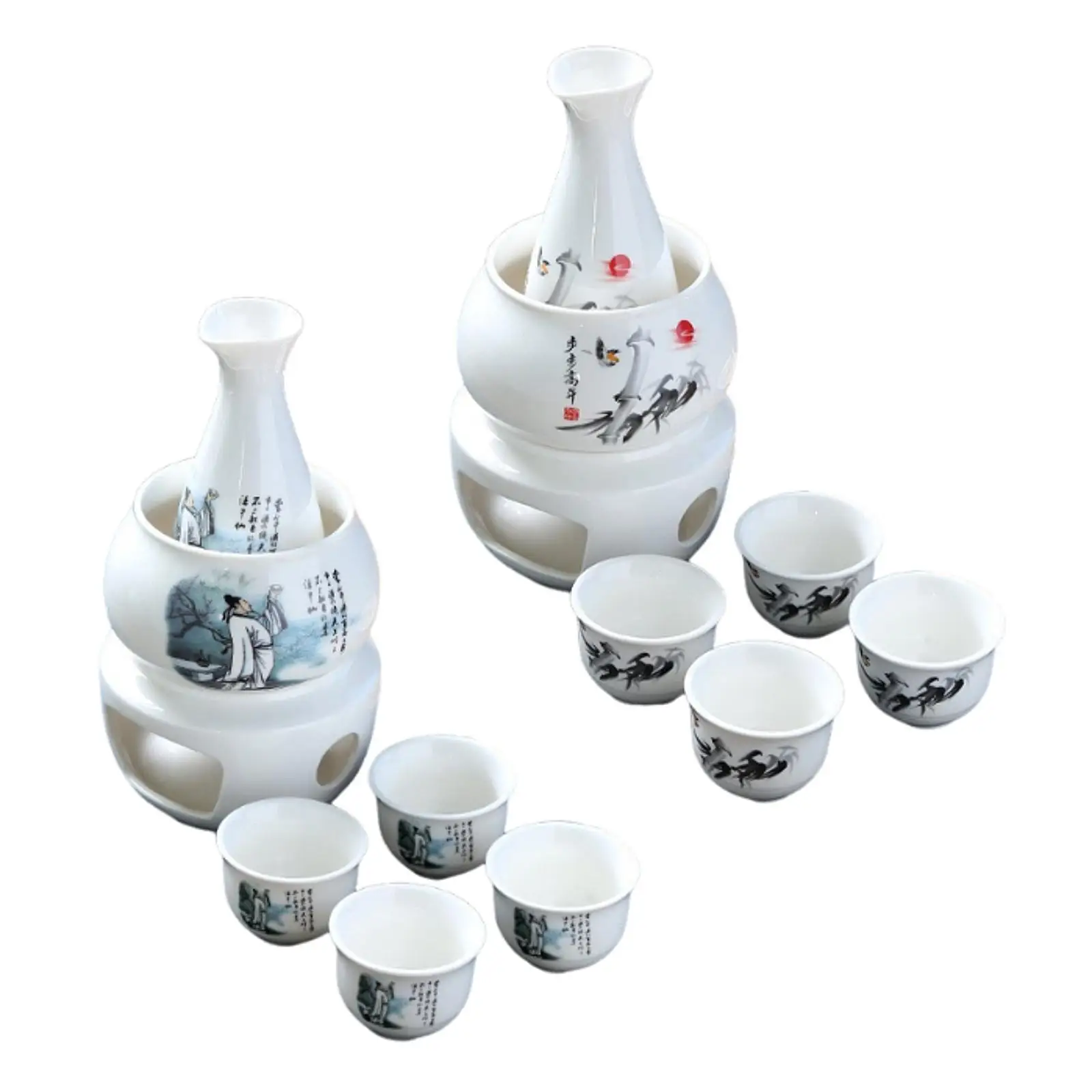 세라믹 사케 세트(워머 포함) 전통 일본 도자기 음료 용기, 가정용 바, 레스토랑용 창의적인 선물 세트