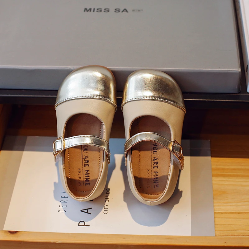 Girls Shoes Kids Leather Shoes Patchwork Mary Jane Gold Toe Princess Shallow Children's Flats Baby Toddlers