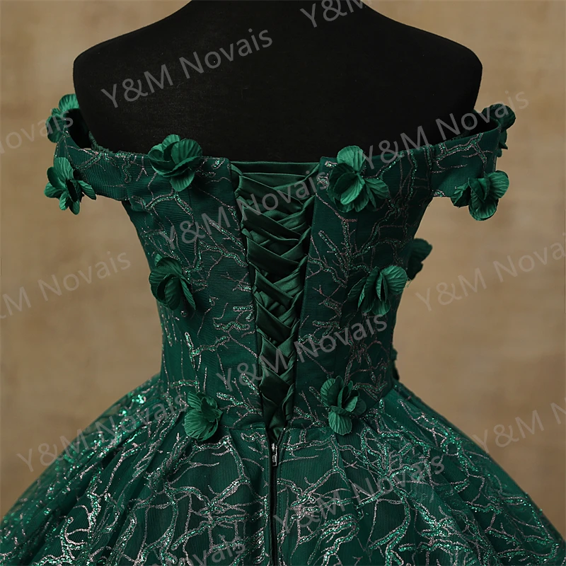 3D Flowers Custonized Glittering Luxury Appliques Quinceanera Dresses Off Shoulder Birthday Party Ball Gown Vestidos de 15 a&ntilde;os