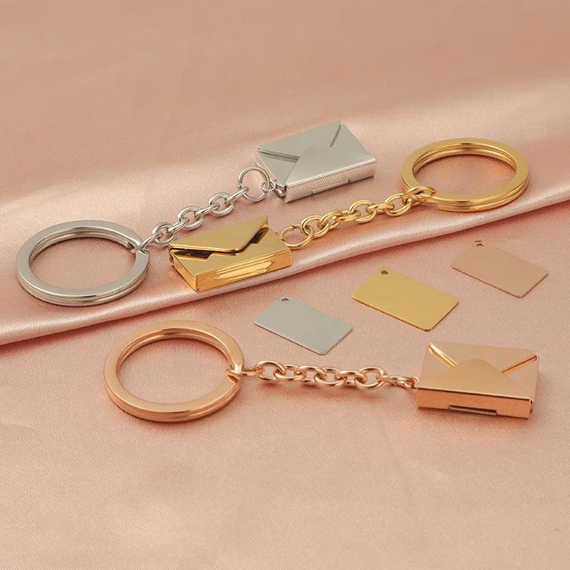 5PCS Stainless Steel Detachable Envelope Pendant Keychain Metal Creative Love Letter Envelope Charm Keychain Key Ring DIY