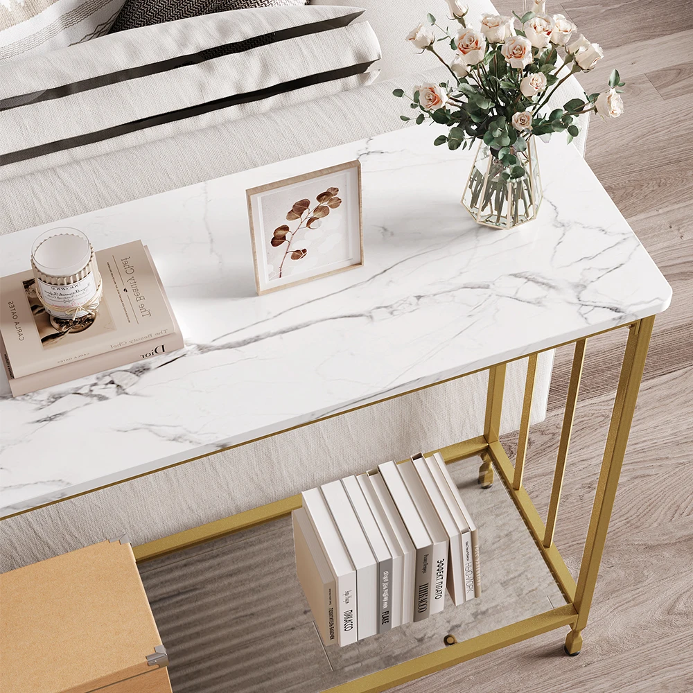 Console Table,Sofa Tables Narrow Entryway Table with Glass Shelf and Metal Frame,Industrial Hallway Table for Living Room