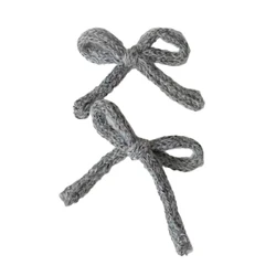 Vintage Knitted Bow Hair Clips - Set of 2, Elegant Small Hair Barrettes (Gray)