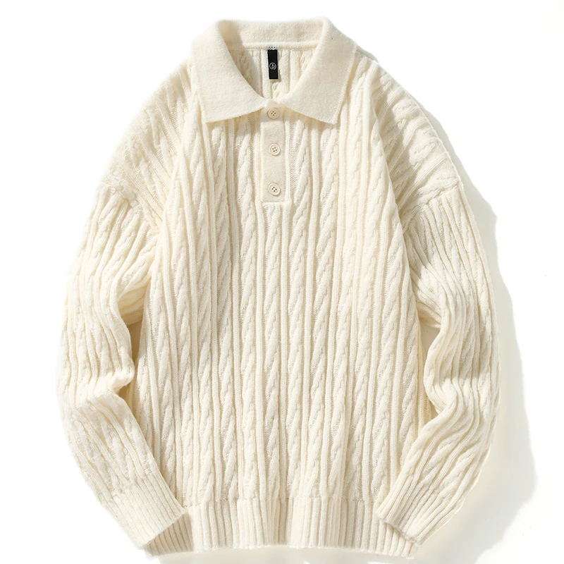 

Casual Sweater Men Spring Winter Slim Fit Knitted Sweater Button Men Solid Color Jumpers Pull Streetwear Knitwear Pullovers