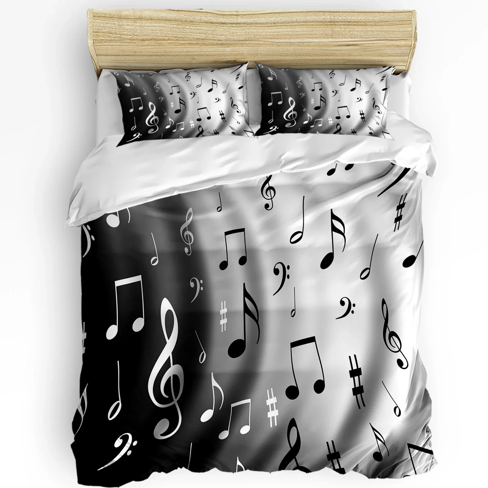 

3pcs Bedding Set Water Wave Music Black White Musical Notes Duvet Cover Pillow Case Boy Kid Teen Girl Bedding Covers Set
